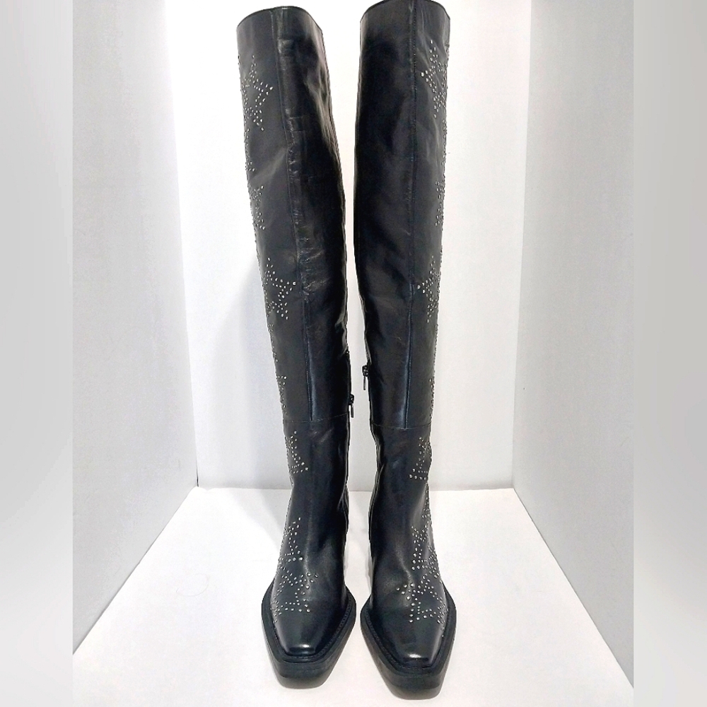 Nasty Gal Real Leather Star Studded Over The Knee Western Boots, NEW, Size 36 - Picture 4 of 14